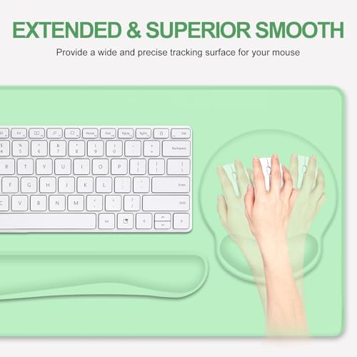 4 PCS Mouse Pad Desk Mat Protector, Keyboard Wrist Rest + Comfortable Mouse Pad with Wrist Rest +Coaster, Large Gaming Mousepad for Computer Laptop, 35.4"X 15.7" Deskpad for Office Home I Light Green - Image 4