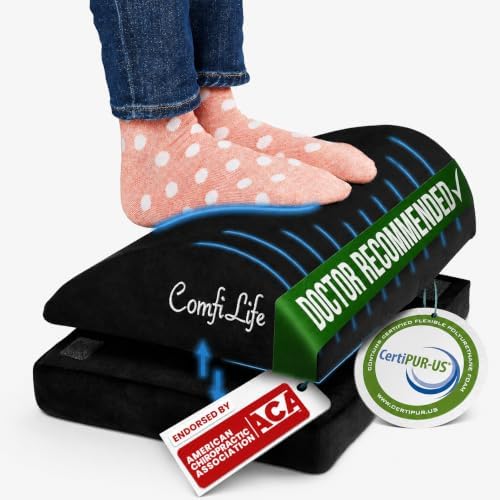 ComfiLife Foot Rest for Under Desk at Work – Adjustable Desk FootRest for Office Chair, Gaming Accessories – Ergonomic Teardrop Design for Back, Hip & Leg Pain Relief – 100% Memory Foam (Black) by ComfiLife