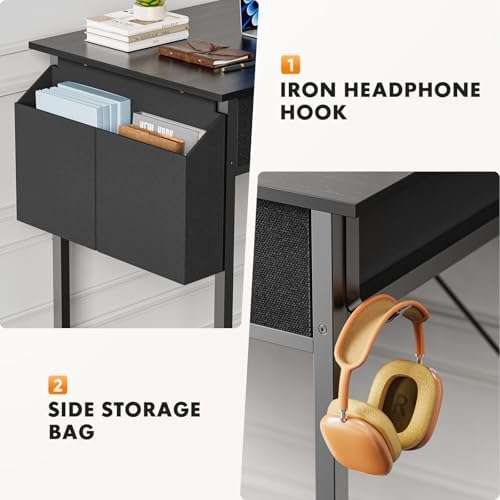 Sweetcrispy 32 Inch Small Computer Desk, Fabric Drawers, Side Bag - Image 5