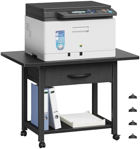 YAOHUOO 22"x15" Large Printer Stand with Drawer, 2-Tier Rolling Table Cart by YAOHUOO