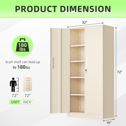 INTERGREAT Tall Metal Storage Cabinet, 72" Locking Steel Cabinet with Door and Shelves, Utility Cabinets for Office, Garage,Home,(Gray) - Image 3