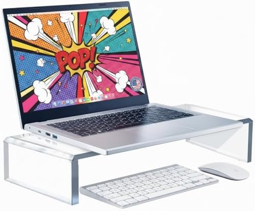 Azar 515360 Acrylic Monitor Stand Riser – Made in USA Laptop stand and Monitor Riser Acrylic Monitor Stand Riser Clear Laptop Stand for Desk Ergonomic Display Riser, Clear (15-Inch-Luxury Handcrafted) by AzarDisplays