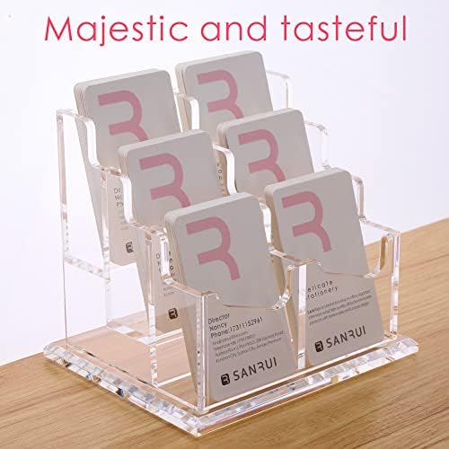SANRUI Vertical Business Card Holder for Desk，Clear Acrylic Business Card Display Stand，6 Slots 3 Tier ，Holds 300 Cards - Image 7