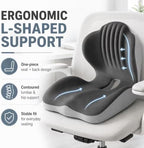 Ergonomic Memory Foam Seat Cushion, L Shaped Lumbar Support Pillow with Tailbone Relief, Orthopedic Chair Pad for Office, Car, Gaming Chair, Travel (Black & Gray) - Image 3