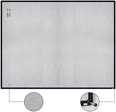 JILoffice Cork Linen Bulletin Board 48 X 36 Inch (Grey), Black Aluminum Frame Wall Mounted Board Memo Pin Board for Office Home and School - Image 2