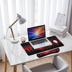 Dark City Desk Mat Set Red Moon Gothic Skyline Neon Mouse Pad with Wrist Rest 4in1 Desk Mat for Desktop Ergonomic Computer Desk Arm Wrist Anti-Slip Computer Ergonomic Mouse Pad Home Office Gaming - Image 7