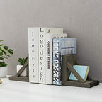 MyGift Vintage Gray Wood Decorative Bookends with Brass Metal Book Supports, Office Desk Wooden Bookend Book Stand, 2 Piece Set - Image 3