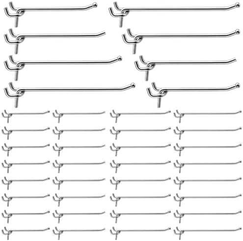 40 Pack Heavy Duty Pegboard Hooks, 4”, 5”, 6” & 8” Galvanized Iron Peg Board Hooks, 0.223” Thick Single Hooks with Ball-End Design, Garage Tool Organizer Accessories by Unknown