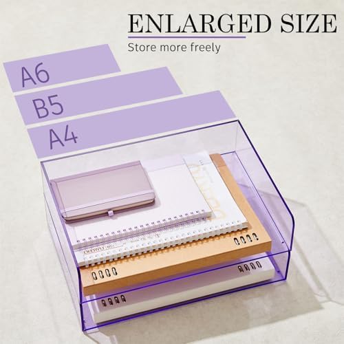 Harloon 4 Tier Paper Organizer Clear Purple Letter Tray Acrylic File Tray - Image 4