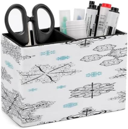 PU Leather Multi-Compartment Pen Holder Desktop Organizer Pencil Cup Storage Caddy for Office Home Supplies Christmas Big Black And Small Blue Flakes On A White Backdrop by Unknown