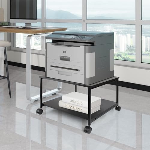 EMERIT 2-Tier Under Desk Printer Stand w/Storage - 19.5x19.5x12.8''Heavy Duty Rolling Cart, Mobile Printer Table with Lockable Wheels for Home Office Organization - Industrial Style - Image 6
