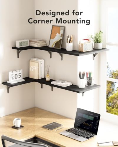 Amada Corner Floating Shelves, Paulownia Wood, Set of 4, Black - Image 5