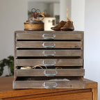 Vintage Wooden Desk Organizer Cabinet with 6 Drawers - Rustic Farmhouse Distressed Decor - Home Office Desktop Storage Box for Jewelry, Craft Paper, Small Tool & More (Log Color) - Image 3