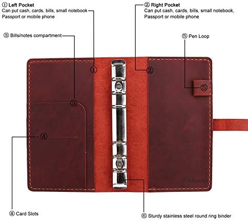 Genuine Leather Journal Writing Notebook, A6 Ring Binder Refillable Diary Notepads, Vintage Handmade Travel Organizer Agenda for Men Women - Wine - Image 4