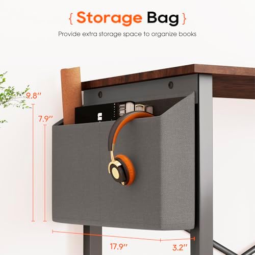 FDW 50 Inch L-Shaped Desk,Gaming Desk Computer Desk with Side Storage Bag & CPU Stand,Corner Desk for Home Office,Bedroom,Writing & Gaming,Brown - Image 3