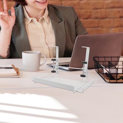 ibasenice Under Desk Shelf: Metal Storage Rack with Clamp Desk Cable Management Tray Organizer Basket for Cables Papers and Office Tables Supplies White - Image 5