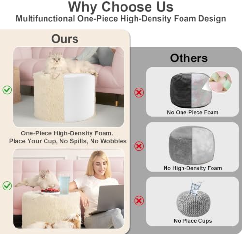 Hansleep Round Pouf Ottoman Foot Rest, Footstool, 20 x 15 Inch, Beige - Image 3