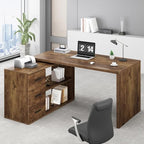 HSH L Shaped Computer Corner Desk with Storage Drawers 55 inch Rustic Brown by HOMESWEETHOME