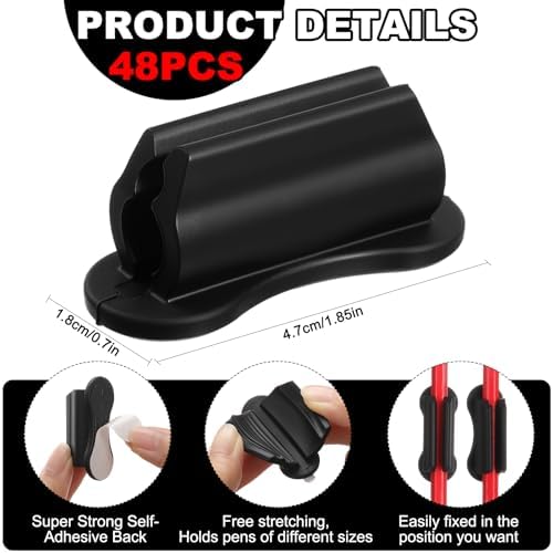 Sherr 48 Pack Adhesive Silicone Pencil Holders Bulk for Desk,Wave,Black - Image 2