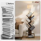 XBurmo 6 Tier Tree Bookshelf with Lights - Small Bookcase, Compact Book Tower with Drawer, Corner Bookshelf for Bedroom, Living Room and Home Office Storage, Rustic Brown - Image 5