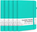 feela 5 Pack Notebooks Journals Bulk, Hardcover Notebook Classic Ruled Lined Journals with Pen Holder for Women Girls School Business Supplies, with 5 Black Pens, 120 GSM, 5.1”x8.3”, A5, Aqua by feela