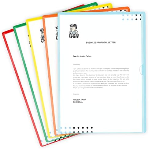 Assorted Color Vinyl Folders, Heavy Duty Plastic Folders with Clear Front Pocket, Doctor Stuff, Letter Size L-Type Document Holder for Home, Office and Medical, Pack of 50 by DoctorStuff