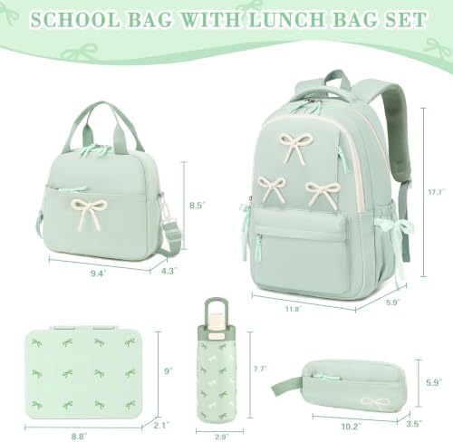 5PCS Bow Backpack for Girls with Bento Box & Water Bottle - Image 2