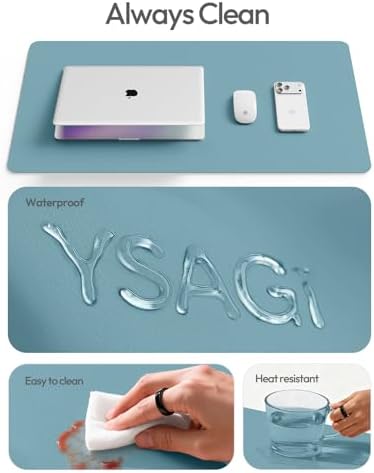 YSAGi Leather Desk Pad Protector, Office Desk Mat, Large Mouse Pad, Non-Slip PU Leather Desk Blotter, Laptop Desk Pad, Waterproof Desk Writing Pad for Office and Home (Aquamarine, 47.2" x 23.6") - Image 3