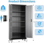 SUXXAN 71" H Metal Garage Storage Cabinet with Wheels,Pegboard,5 Shelves,BG - Image 3