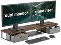 DuoStand Plus - 39” Dual Monitor Riser for Desk with 2 Drawers - Wood & Steel Double Monitor Stand with Storage - Desk Organizer Shelf for Desktop Computer, Laptop, TV & Printer (Rustic Wood) by Deskello