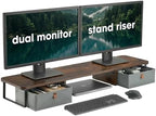 DuoStand Plus - 39” Dual Monitor Riser for Desk with 2 Drawers - Wood & Steel Double Monitor Stand with Storage - Desk Organizer Shelf for Desktop Computer, Laptop, TV & Printer (Rustic Wood) by Deskello