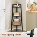 Hoctieon Corner Shelf, 3-Tier 40" Tall Corner Bookshelf, Rustic Ladder Shelf, Industrial Display Stand for Living Room, Kitchen, Home Office, Balcony, Small Space, Metal Frame, Black - Image 6