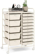 LDAILY 15 Drawer Rolling Storage Cart, Rolling Cart with Drawers for Classroom, Art Supply Craft Organizer on Wheel with Metal Frame & Handles for Home Office School by LDAILY