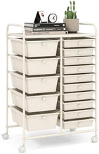LDAILY 15 Drawer Rolling Storage Cart, Rolling Cart with Drawers for Classroom, Art Supply Craft Organizer on Wheel with Metal Frame & Handles for Home Office School by LDAILY