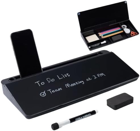 WADORN Desk Whiteboard with Storage Glass Dry Erase Board Black Deskboard Buddy Desktop Organizer Office Accessories for Men Women Work from Home Office School Must Haves 15x7x2 Inch by WADORN