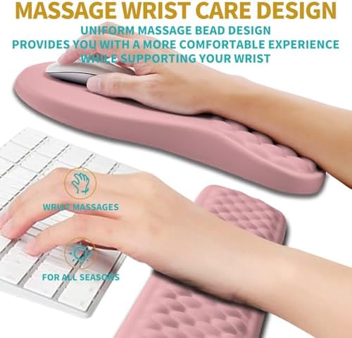 Hokafenle 2 in 1 Ergonomic Mouse Pad Wrist Support & Wrist Rest for Computer Keyboard Set, with Relieve Carpal Tunnel Pain Massage Bulge and Full Memory Gel Design (2In1 Set, Pink) - Image 4