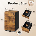 DEVAISE 3 Drawer Wood File Cabinet with Individual Locks, Rustic Brown - Image 2