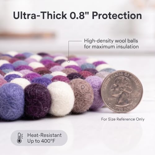 Wool Felt Ball Trivet Pot Mat, 7.8 Inch, Purple Mix, 2 Pack - Image 3