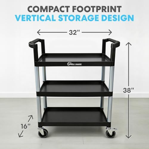 Simpli-Magic Rolling Utility Cart on Wheels, Heavy Duty Multi-Purpose Service Cart, Silver & Black, Garage, Warehouse & Commercial Use - Image 2