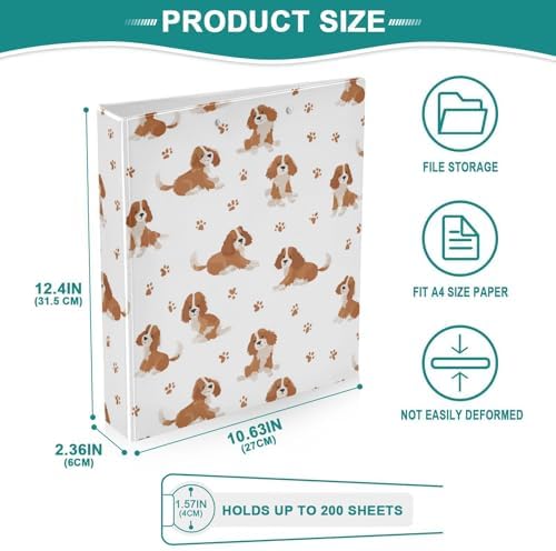 Cavalier King Charles Spaniel Dog Round Ring Binders 1.5 Inch 3 Ring Binder with Clipboard Holds 200 Sheets Office Home School - Image 4