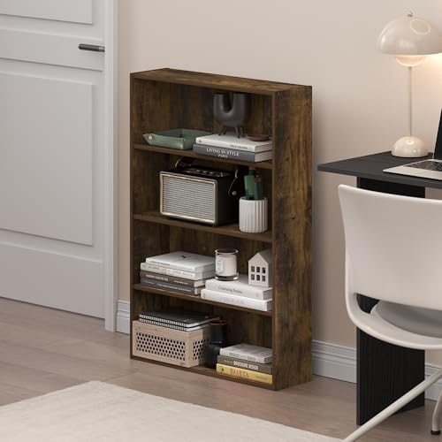 Furinno Basic Book Shelf, 4-Tier Bookcase with Open Shelf, Bookshelf, Cube Storage Organizer, 6 x 24 x 35, for Living Room, Bedroom, Home Office, Amber Pine - Image 2