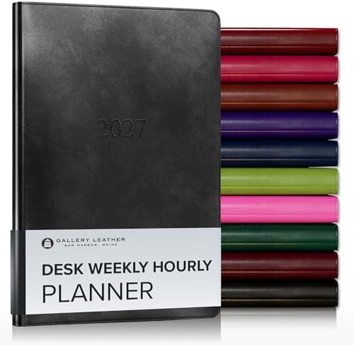 Gallery Leather Desk Hourly Weekly Planner 2026-2027 Acadia Black by GalleryLeather