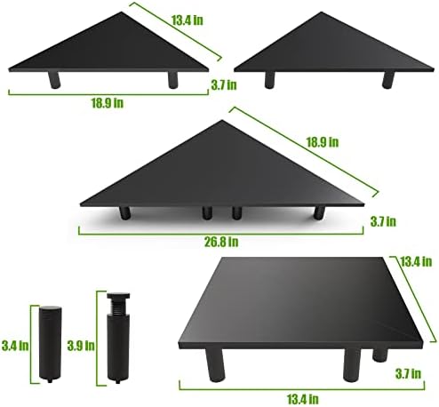 2 Pack White Corner Monitor Stand, Triangle/Square Adjustable Height Riser, 27-inch Universal Desktop Shelf for Computer, Laptop, PC, iMac, Printer (Black) - Image 3