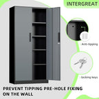 INTERGREAT Metal Storage Cabinet, 72" Locking Steel Cabinets with 2 Door and 4 Adjustable Shelves, Tall Metal Cabinet for Home Office, Garage, Warehouse,(Black+Grey) - Image 4