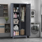 72.8" H Metal Garage Storage Cabinets, Metal Storage Cabinet with Hanging Rod & S-Hooks, Broom Closet Storage with Shelves, Functional Storage Cabinets for Garage, Warehouse, Grey - Image 6