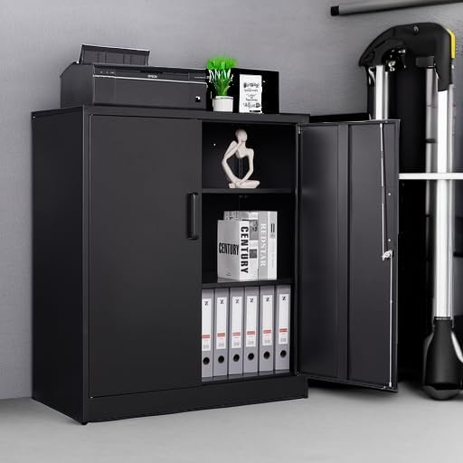 Letaya Metal Storage Cabinets with Lock, Small Locker Steel Cabinets, Adjustable Shelves 2 Doors for Home,Office, Warehouse,Garage(Black-36) - Image 5