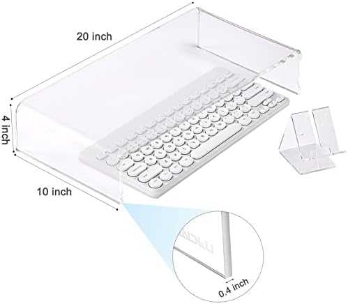 20"x10"x4" Acrylic Monitor Stand, Clear Laptop Riser with Bonus Phone Stand - Image 2