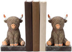 2 Pcs Vintage Highland Cow Bookends Animal Decorative Bookends by Unknown