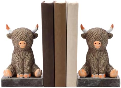 2 Pcs Vintage Highland Cow Bookends Animal Decorative Bookends by Unknown