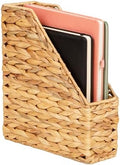 Mind Reader Rattan Vertical File Organizer with Iron Frame, Desktop Organizer, Holds Letter Size Documents, Brown by MindReader